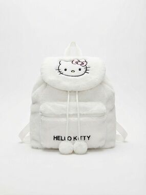 Hello Kitty White Plush Backpack with Pink Bow Accent